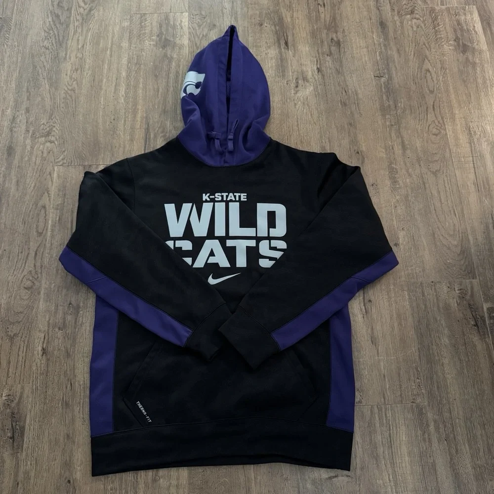 Kansas State Wildcats Sweatshirt Mens Small Black NCAA Nike Therma Fit Hoodie